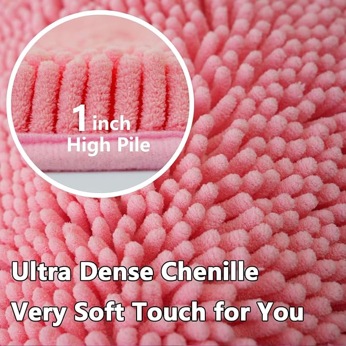 Bathroom Rugs Chenille, Extra Thick and Absorbent, Non-Slip, Machine Washable, Dry Quckily, Soft Cozy Plush, Used Under Shower Bathtub and Sink, Bath mat Sets 2Piece Pink