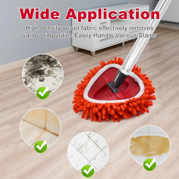 Mop Heads Replacement Compatible with O-Cedar EasyWring 1-Tank System, Includes 2 Microfiber + 2 Chenille Refills + 1 Scrub Brush + 1 Spin Mop Base for Hard Floor Cleaning