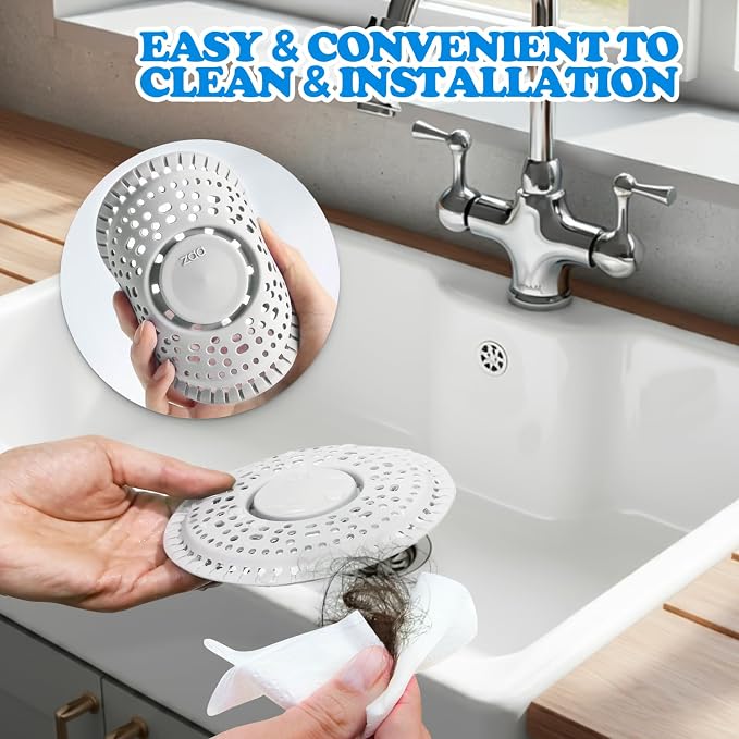 Shower Drain Hair Catcher Silicone Flat Floor Strainer Protector | 2 Pack White Weighted Flat Shower Drain Protectors, Traps Hair Before Clogs, Easy to Clean in Seconds, Fits Flat Floor Drains