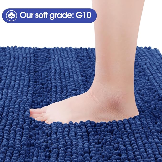 ACCUMTEK Extra Long Striped Denim Blue Bathroom Rug Mat 70"x24" Ultra Soft, Non Slip Chenille Bath Rugs, Absorbent Plush Shaggy Bath Mats for Bathroom, Bedroom, Kitchen, Shower, Tub