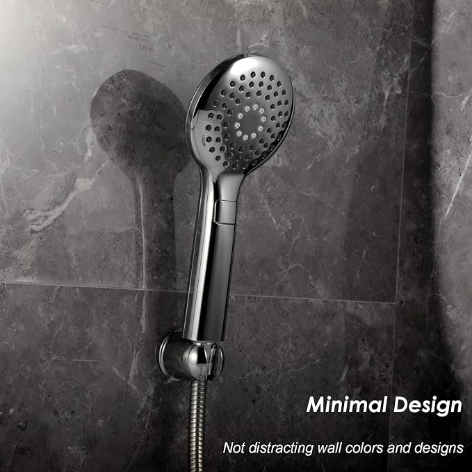 Handheld Shower head Holder - All Metal - Adhesive and Screw in Installation - Minimal Design Bathroom Wall Mount Shower sprayer Holder (Polished Chrome)
