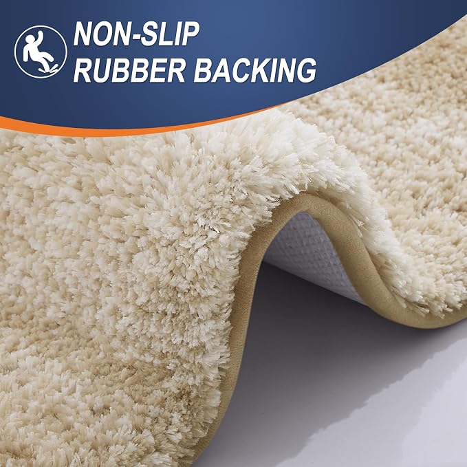 OLANLY Micorfiber Bathroom Rug Set 2 Piece, 30"x20"+U-Shaped 24"x20" | Tan, Soft Absorbent Bath Mats and Contour Toilet Rug, Non-Slip, Machine Wash Dry, Plush Shaggy Bath Mats for Bathroom