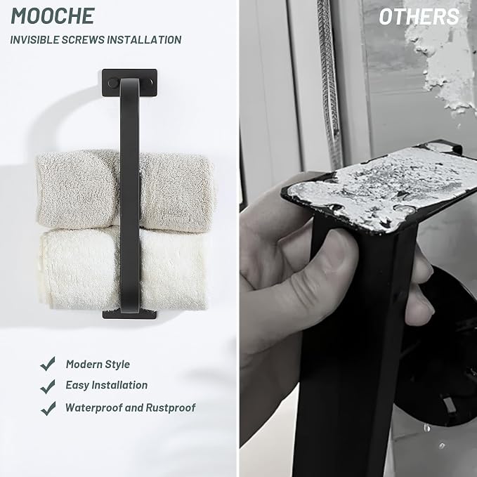 Mooche Bathroom Towel Bar, 10 inch Towel Racks for Bathroom Wall Mounted, SUS304 Stainless Steel Heavy Duty Towel Holder Bathroom Accessories Modern Home Decor, Matte Black Finished