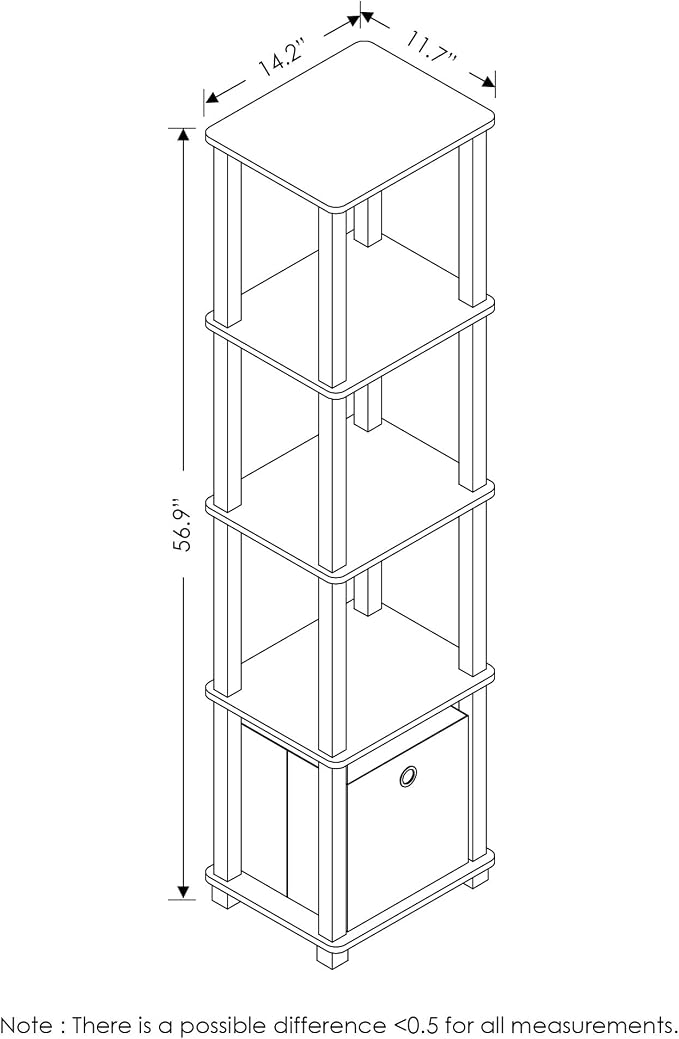 FURINNO TNT No Tools 5-Tier Display Decorative Shelf, French Oak Grey/Black/Black