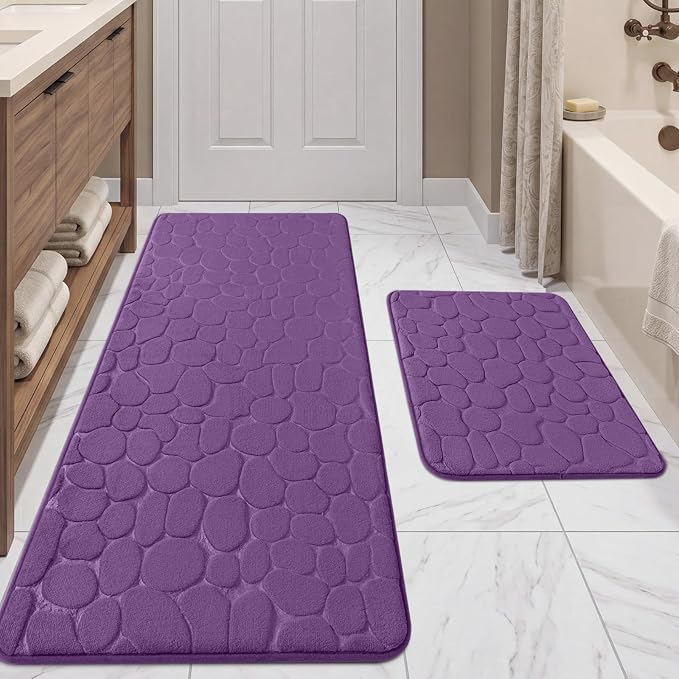 YIHOUSE Bathroom Rugs Mat Set, Memory Foam Bath Mat 2 Piece Purple | 17x24&20x46, Non Slip, Water Absorbent, Washable, Bath Mat For Bathroom, Sink and Toilet