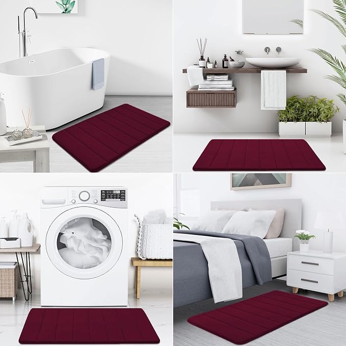 Buganda Memory Foam Bath Mat 24 x 16, Ultra Soft Absorbent Bathroom Rugs | Burgundy, Machine Washable Quick Dry Bath Mats for Bathroom Floor, Shower and Tub, Home Decor Accessories