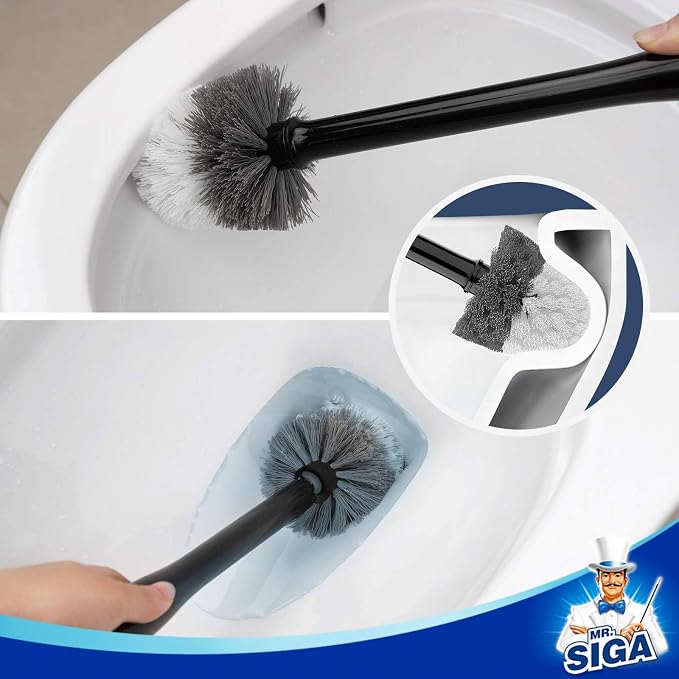 MR.SIGA Toilet Bowl Brush and Holder, Sturdy Long Handle, Black, 1 Pack | Automatic lid design, upgraded ventilation, replaceable toilet brush head dries quickly