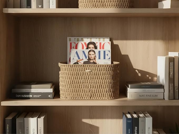 Paper Rope Basket for Toilet Paper Storage,Hand-Woven Wicker Basket for Bathroom,Living Room,Cute Woven Basket Both Organizer&Decor,Neutral
