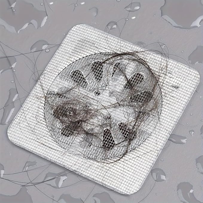25 Pack,4" X 4" Disposable Shower Drain Cover Hair Catcher, Square Shower Drain Mesh Sticker, Bathroom, Laundry, Bathtub, Kitchen, Sink, for Human & Pet (25 PCS)