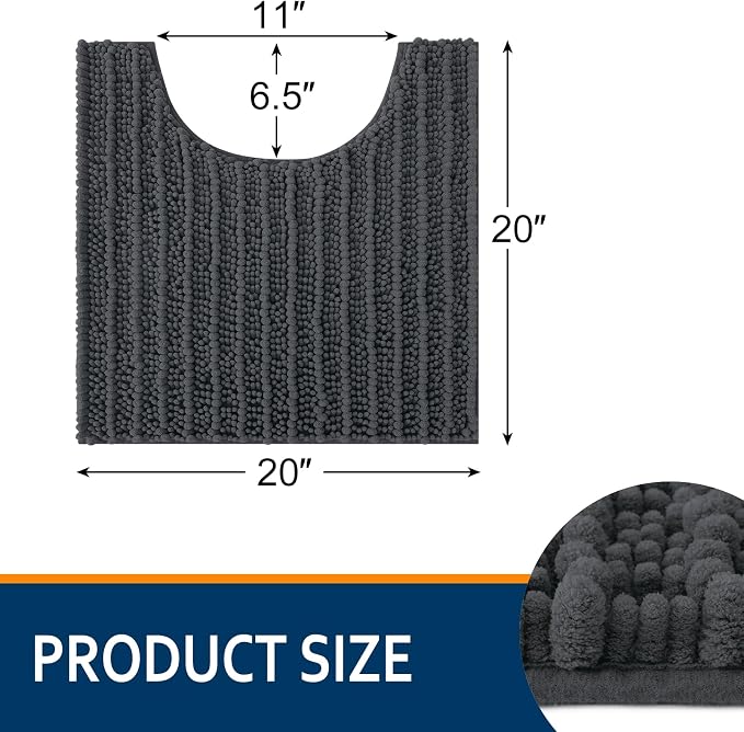 Smiry Bathroom Toilet Rugs U Shaped 20X20, Chenille Bath mats for Toilet | Dark Grey Extra Soft Absorbent Non Slip Rubber Backing Contour Bath Rugs for Toilet, Machine Washable Contoured Bath Mats