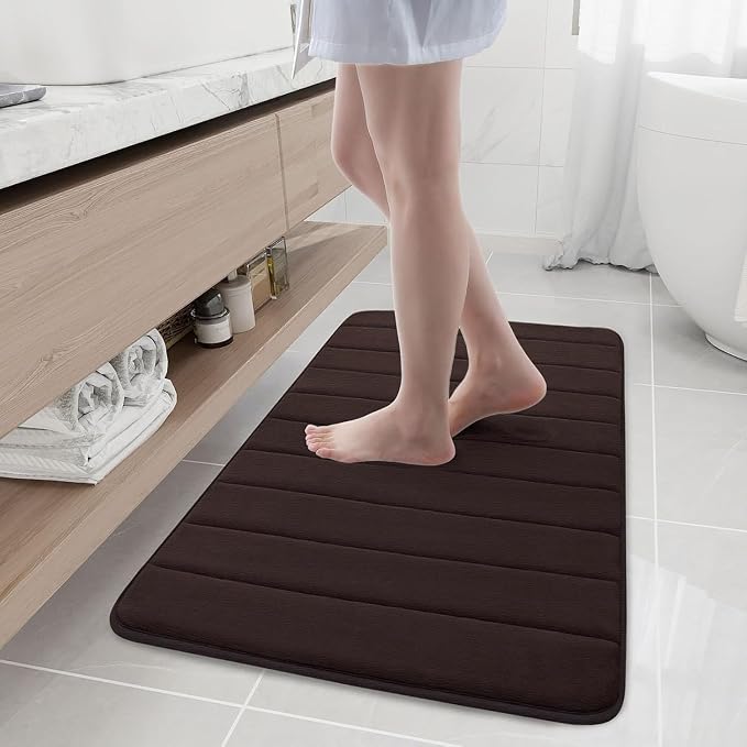 Buganda Memory Foam Bath Mat 40 x 24, Ultra Soft Absorbent Bathroom Rugs | Brown, Machine Washable Quick Dry Bath Mats for Bathroom Floor, Shower and Tub, Home Decor Accessories