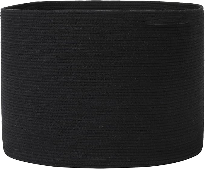 24" x 24" x 17" Max Size Large Cotton Rope Basket, Extra Large Storage Basket, Woven Laundry Hamper, Cloth Storage Bin, for Blankets Clothes Towels Pillows in Living Room, All Black
