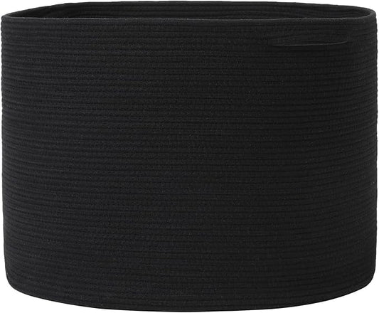 24" x 24" x 17" Max Size Large Cotton Rope Basket, Extra Large Storage Basket, Woven Laundry Hamper, Cloth Storage Bin, for Blankets Clothes Towels Pillows in Living Room, All Black