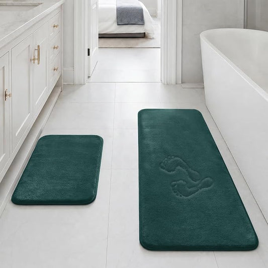 Bathroom Rugs Sets 3 Piece, Non-Slip & Quick Dry Bath Mat Set, Ultra Soft Velvet Bath Rugs for Bathroom, Toilet and Shower Floor, Peacock Blue