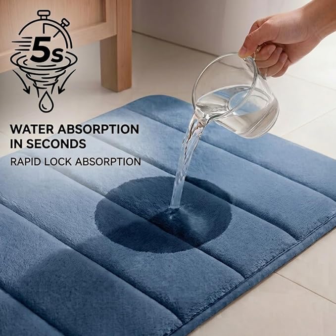 Memory Foam Bathroom Rugs Sets 2 Piece - Super Soft Absorbent Quick Dry Memory Foam Bathroom Rugs, Machine Washable Non Slip Floor Carpet for Tub Shower & Single Sink 16x24 & 20x20,(Deep Blue)