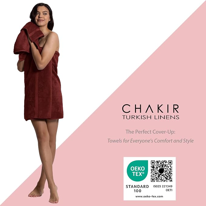 Chakir Turkish Linens 100% Cotton 6-Piece Towel Set, Cranberry | 100% cotton 6-pc set, OEKO-TEX certified: 2 bath 27x54, 2 hand 16x30, 2 washcloths 13x13