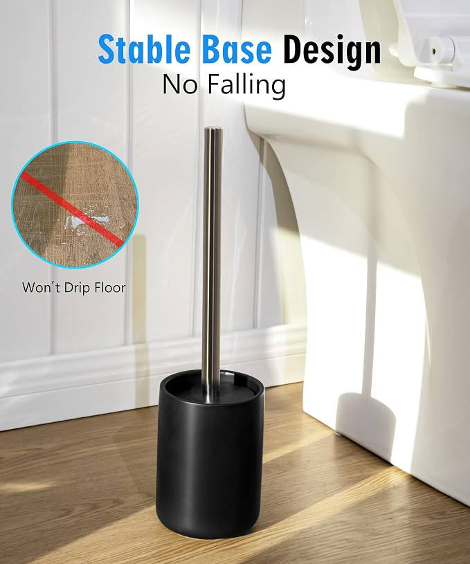 Ceramic Toilet Brush and Holder Set, Toilet Bowl Cleaner Brush | Freestanding Deep-Cleaning, Stainless Steel Handle, Small & Sturdy for Storage, Easy to Clean, Non-Scratching