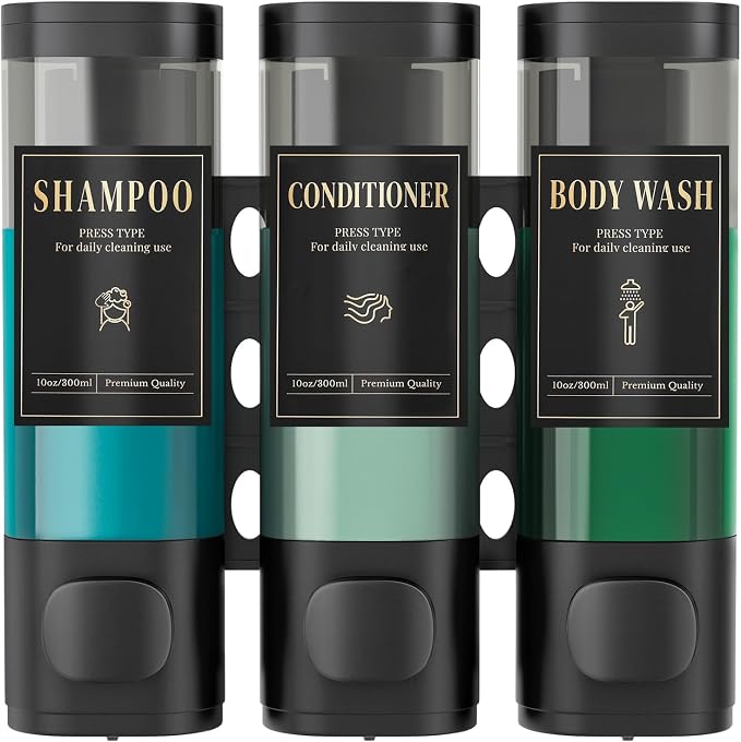 Luxspire Shampoo and Conditioner Dispenser, Shower Soap Dispenser 3-Chamber | Lockable Large Capacity 900ml No-Drill Wall-Mounted Shampoo and Body Wash Dispenser for Bathroom Hotel Kitchen Airbnb