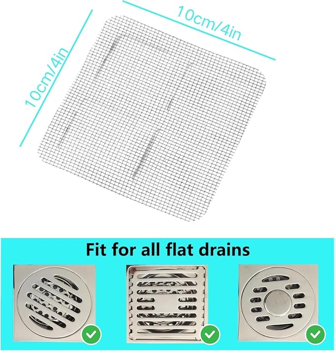 Disposable Hair Catcher for Shower Drain, 30 Packs | Square Mesh Stickers, Upgraded Adhesive Drain Cover, Catch Human & Pet Hair, Fits Bathroom, Kitchen Sink, Bathtub