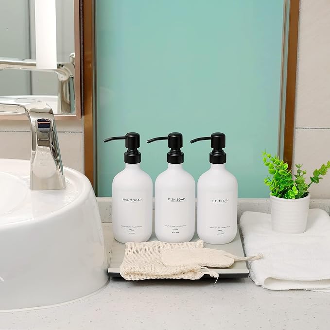Supforce Shampoo Dispenser for Shower Wall Mount, No Drill Shampoo and Conditioner Dispenser with Matte Pump and Waterproof Labels, Shower Soap Dispenser Wall Mounted for Home Bathroom - White | Shampoo and Conditioner Dispenser Wall Mount Set of 3, Pe...