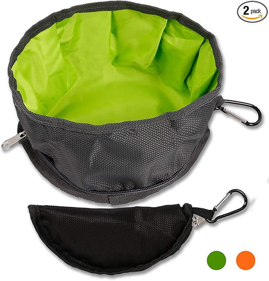 2 Pcs Collapsible Dog Bowls for Travel, Foldable, Portable and Light for Food and Water - (Green+Orange)