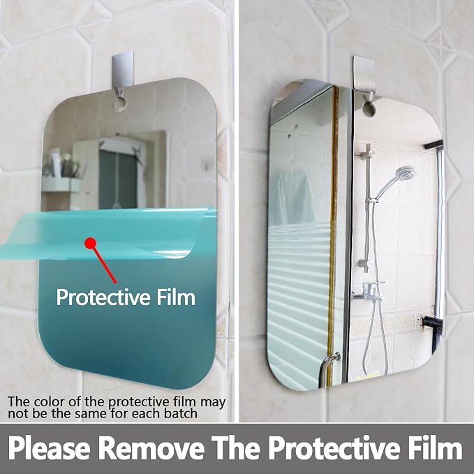 Thicken Shower Mirror Fogless for Shaving,(Small 6.12x4.06 Inch) Anti Fog Shaving Mirror No Fog Free Holder NO-Drilling Waterproof, Small Wall Mounted Bathroom Accessories Camping Hanging Men