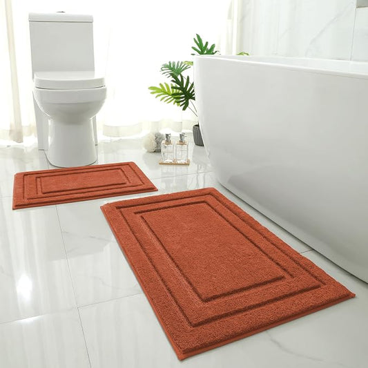 HOMEIDEAS Bathroom Rugs Sets 2 Piece, Soft Non Slip Bath Mat Burnt Orange | Ultra Absorbent, Microfiber Machine Washable Bath Rug Set, for Bathroom, Tub, Shower 20" x 32" + 16" x 24"