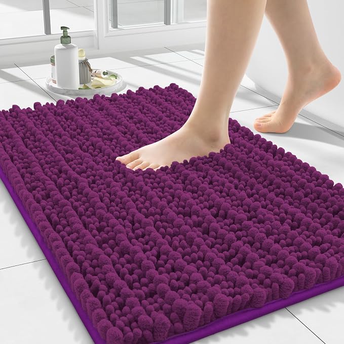 Smiry Bathroom Rugs 24X16, Extra Soft Rubber Backing Chenille Bath Mats | Violet Machine Washable Non Slip Quick Dry Bath Mats for Bathroom Floor, Tub, Shower, Home Decor Accessories