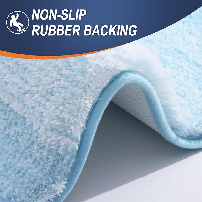 OLANLY Bathroom Runner Rug 47x20, Extra Soft Absorbent Microfiber Bath Rugs | Sky Blue, Non-Slip Quick-Drying Rubber Backing, Washable Long Bath Mat for Floor, Tub and Shower, Home Decor