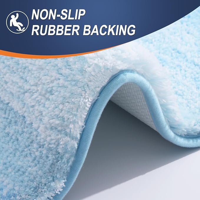 OLANLY Bathroom Runner Rug 47x24, Extra Soft Absorbent Microfiber Bath Rugs | Sky Blue, Non-Slip Quick-Drying Rubber Backing, Washable Long Bath Mat for Floor, Tub and Shower, Home Decor