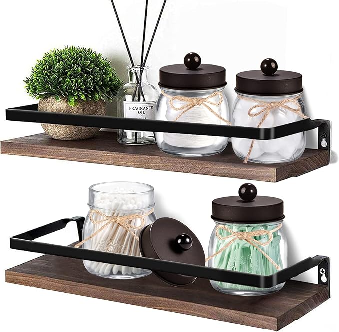 SheeChung 4 Pack Apothecary Jars with Lids, Bathroom Organizers and Storage, Qtip Holders Set, Bathroom Decor, Small Mason Jars for Q-tips, Cottons, Floss, Balls, Cotton Swabs-Bronze
