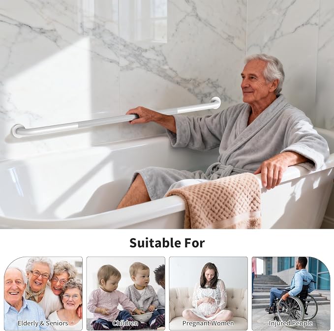48 Inch Anti Slip Handicap Grab Bars, Munzong Bathroom Grab Bar for Wall, White Knurled Handicap Balance Bar,Safety Hand Rail Support Elderly Senior Assist Bath Handle