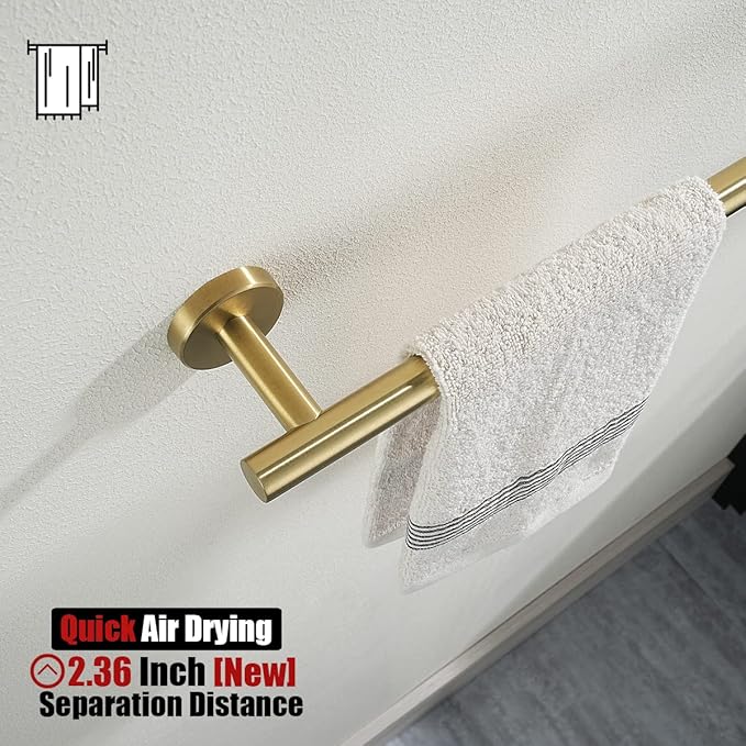 JQK Bath Towel Bar, 27 Inch Brushed Light Gold Towel Rack Bathroom, 304 Stainless Steel Thicken 0.8mm Towel Holder Wall Mount, Useable Length 24 Inch, TB110L24-BG