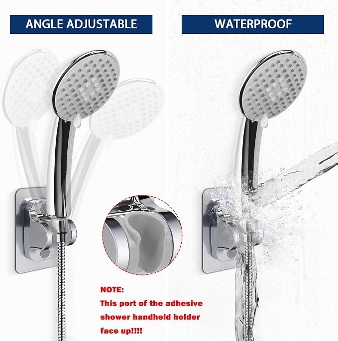 NearMoon Self Adhesive Shower Head Holder-Adjustable Handheld Shower Holder NO Drilling Wall Mount Waterproof (2 Pack, Chrome Finish)