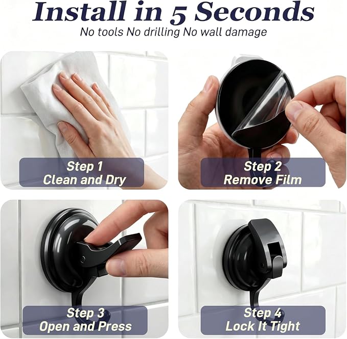Heavy Duty Suction Cup Wreath Hanger - Professional Vacuum Suction Hooks for Front Door Glass Window, Waterproof Shower Hooks for Towel Loofah Bathrobe, 11lbs Max Load(2Pack Black)