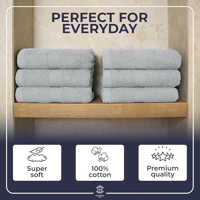 Luxe 6-Piece Hand Towel Set – Soft & Absorbent Cotton, Hotel Quality, Quick-Drying, Easy Care, 16 x 28 in (Ice Blue)