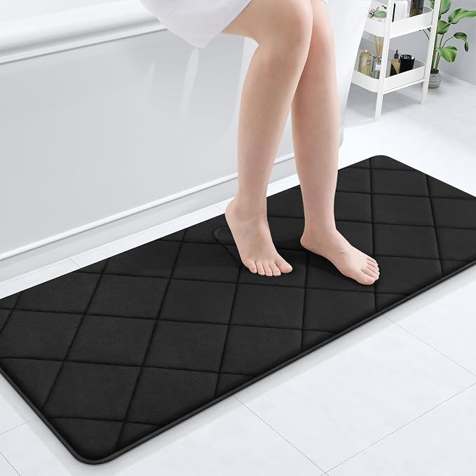 OLANLY Memory Foam Bath Mat 47x20, Ultra Soft and Absorbent Bathroom Rugs | Black, Quick Dry, Machine Washable Shower Bath Rugs, Comfortable Bath Carpet for Bathroom Floor, Tub and Shower