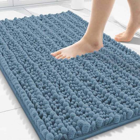 Smiry Bathroom Rugs 30X20, Extra Soft Rubber Backing Chenille Bath Mats | Grayish Blue Machine Washable Non Slip Quick Dry Bath Mats for Bathroom Floor, Tub, Shower, Home Decor Accessories