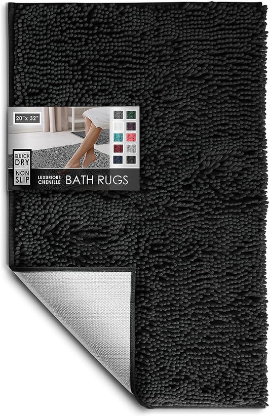 Hearth & Harbor Bathroom Rugs, Chenille Bath Mat - Machine Washable Bath Mats for Bathroom Non-Slip Backing Rubber, Quick Dry Bathroom Mat
