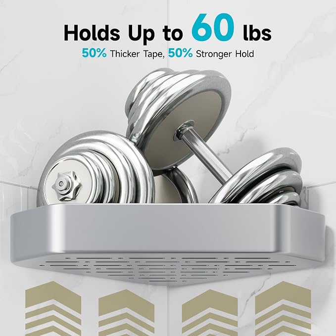 Veken Aluminum Corner Shower Caddy 4-Pack, Never Rust, No Drilling Adhesive Shelves, Stainless Rack with Soap Holder, Bathroom Organizers and Storage, Wall-Mounted Kitchen & Home Decor, Silver