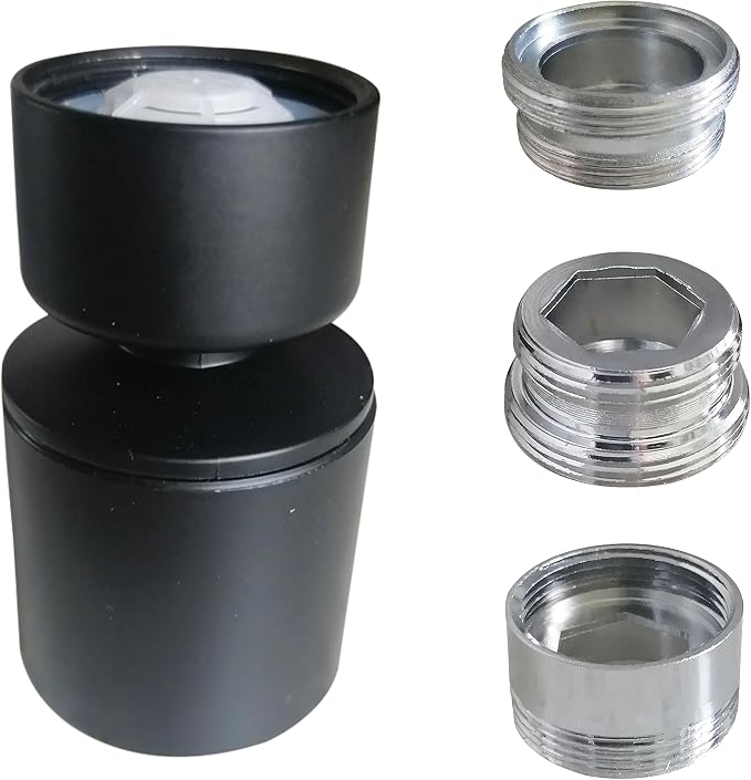 Black kitchen bathroom faucet nozzle aerator,faucet extender, 360 degree swivel dual flow sprayer for sink tap head, rotatable 2 function water splash filter (black 20° +3 adapters)
