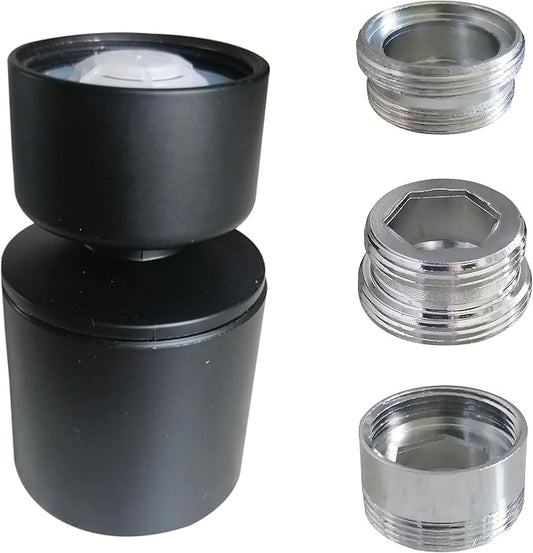 Black kitchen bathroom faucet nozzle aerator,faucet extender, 360 degree swivel dual flow sprayer for sink tap head, rotatable 2 function water splash filter (black 20° +3 adapters)