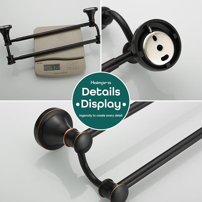 Hoimpro Adjustable Retractable 15-27 Inches Stainless Steel Bathroom Towel Bar, Bathroom Accessories Bath Hotel Double Towel Bar Rod Hanger Wall Mounted Towel Holder Towel Rack, Oil Rubbed Bronze