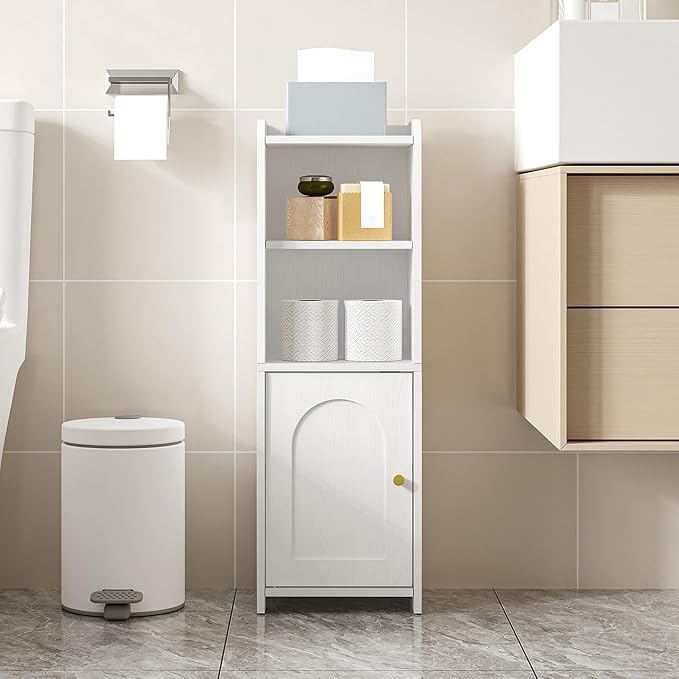 Hzuaneri Bathroom Storage Cabinet, Corner Floor Cabinet with Doors and Adjustable Shelf, Narrow Toilet Paper Cabinets, Bathroom Organizer for Small Spaces, White BC29713X