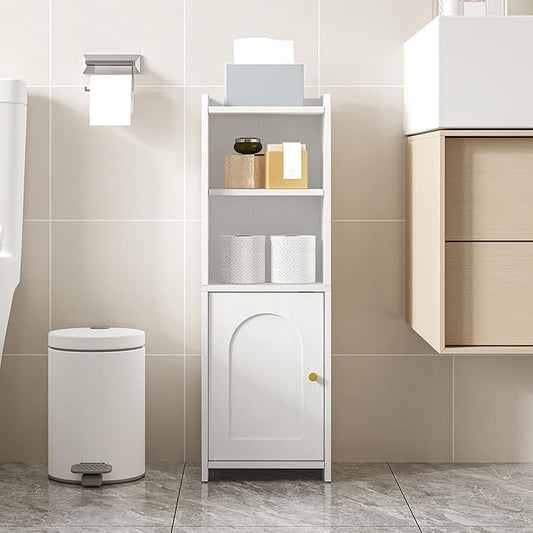 Hzuaneri Bathroom Storage Cabinet, Corner Floor Cabinet with Doors and Adjustable Shelf, Narrow Toilet Paper Cabinets, Bathroom Organizer for Small Spaces, White BC29713X