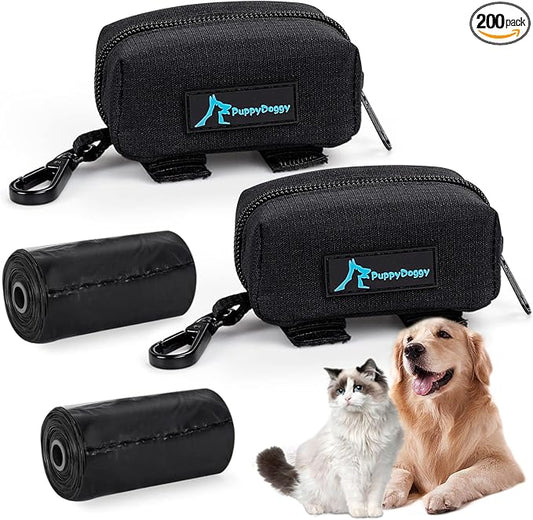 2 Pack Poop Bag Holder for Dogs and Cats Black Waste Bag Dispenser Poop Bag Pouch Dispenser with 2 Roll of Free Poop Bags for Leash Accessory Bicycle (Black, 2 Pack)
