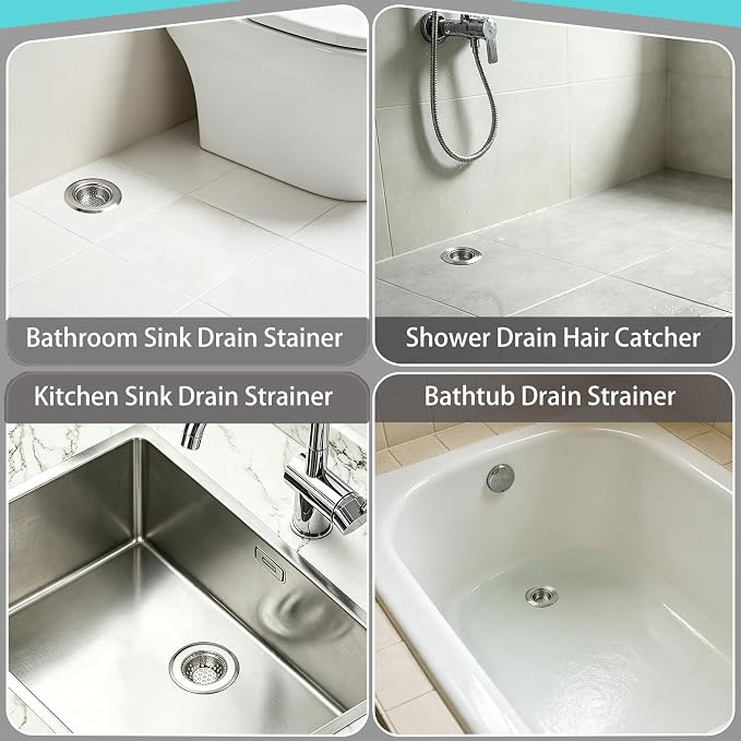 20PCS Bathtub Drain Strainer, 2.9" Shower Drain Hair Catcher Hair Stopper Wash Basin Filter Stainless Steel Tub Drain Cover, Anti-Clog Bathroom Kitchen Sink Drain Strainer (2.9" Top & 1.77" Basket)