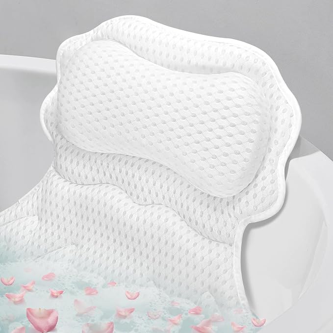 SetSail Bath Pillow, Bath Pillows for Tub Neck and Back Support, White | Soft 4D Breathable Air Mesh Ergonomic Bathtub Pillow with 6 Strong Suction Cups and Hook Luxury Bathroom Accessories