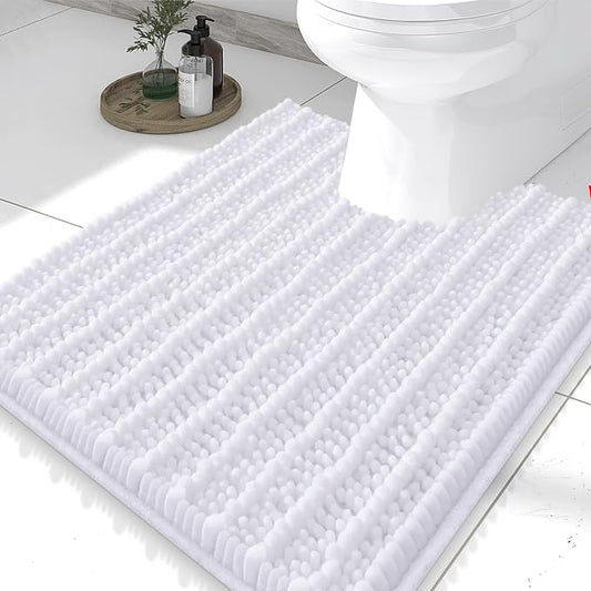 Smiry Bathroom Toilet Rugs U Shaped 24X20, Chenille Bath mats for Toilet | White Extra Soft Absorbent Non Slip Rubber Backing Contour Bath Rugs for Toilet, Machine Washable Contoured Bath Mats