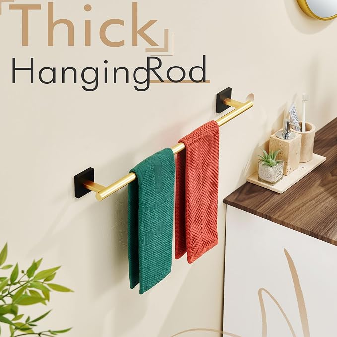 KOKOSIRI Bathroom Towel Bar Bath Towel Holders for Toilet Kitchen Cabinet Wall Mount 24 Inch Black with Gold Stainless Steel B4005GDK-L24